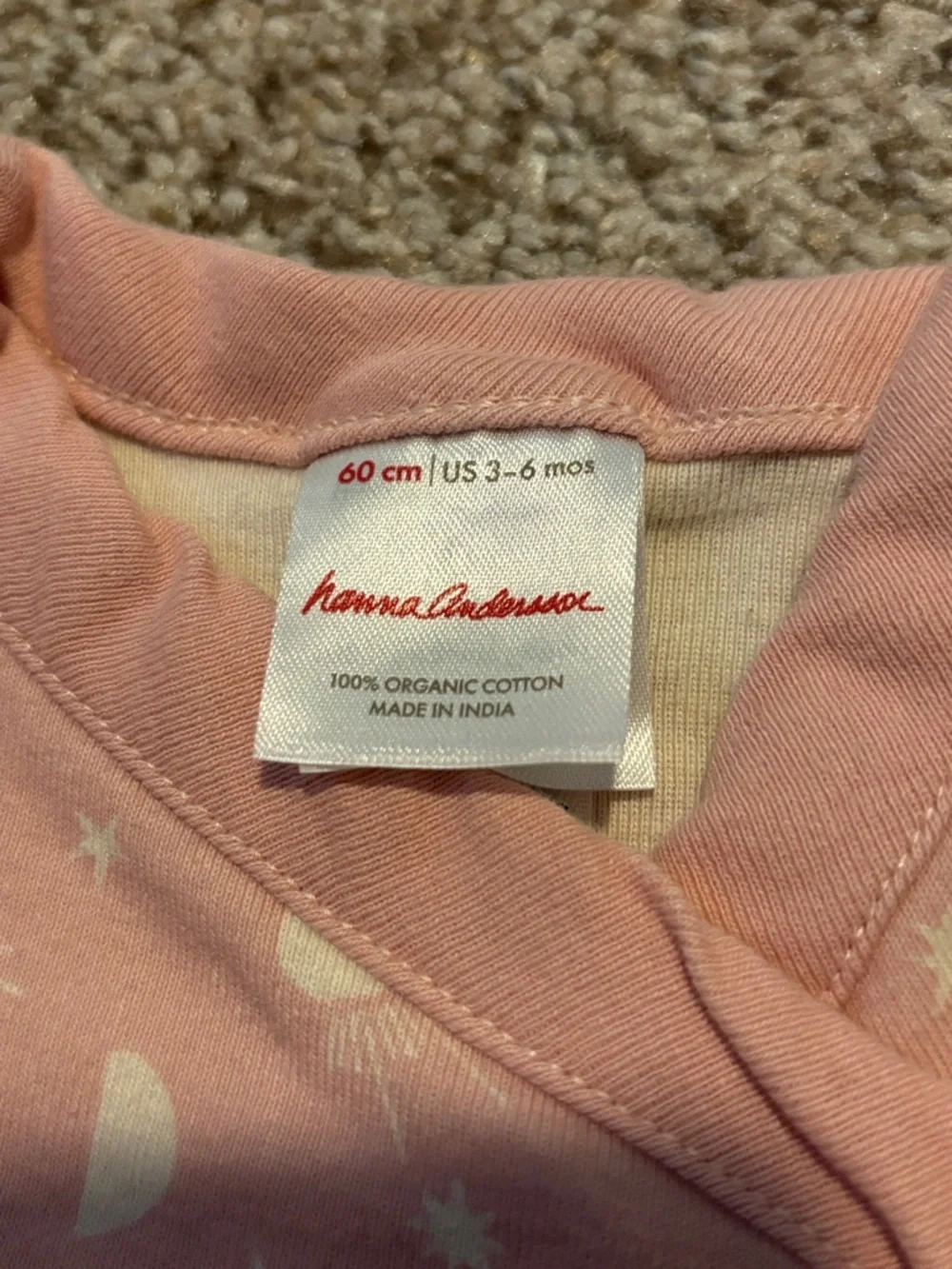 Hanna Andersson 100% Organic Cotton Baby Sleep Top Size 3-6 Light Pink Starry